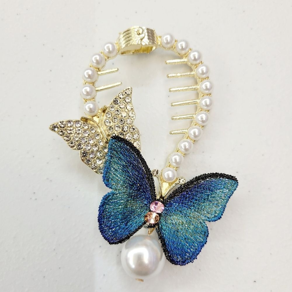 Brand New Rhinestone Blue Butterfly Hair Accessories